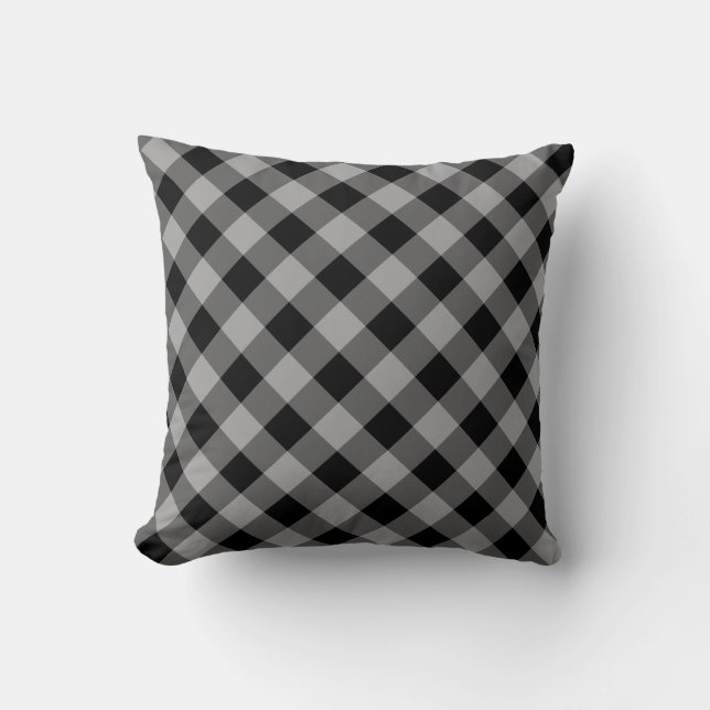 Gray Plaid Throw Pillow (Front)
