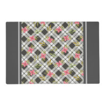 Gray Plaid With Pink Flowers Laminated