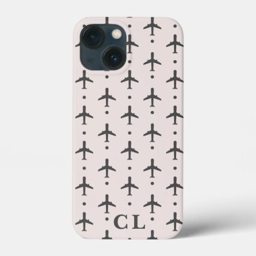 Gray Plane Airplane Custom Monogram iPhone 13 Mini Case