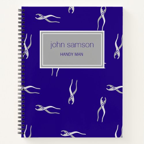 Gray pliers pattern blue Spiral Notebook