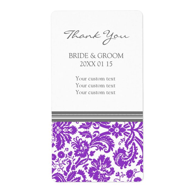 Gray Plum Damask Pattern Wedding Labels (Front)