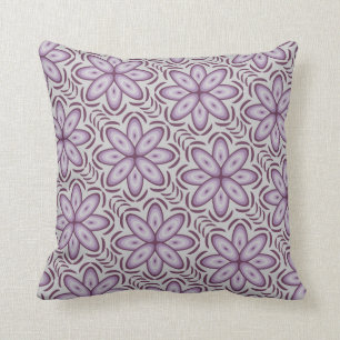 Gray, Plum & Lilac Flowers Throw Pillow
