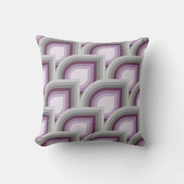Gray, Plum & Lilac Pattern Throw Pillow (Front)
