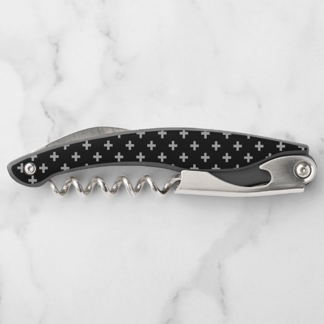 Gray polka crosses on black waiter's corkscrew (Back)