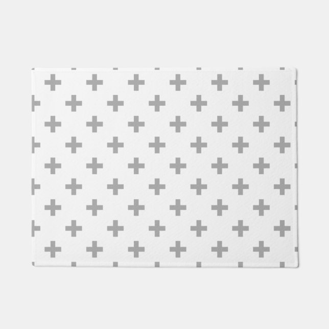 Gray polka crosses on white doormat (Front)