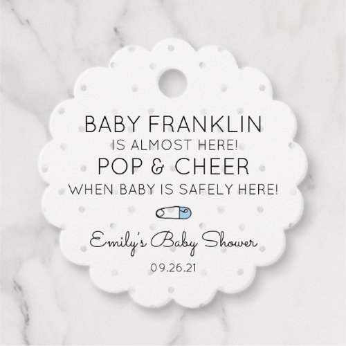 Gray Polka Dot and Blue Boyl Baby Shower Champagne Favor Tags