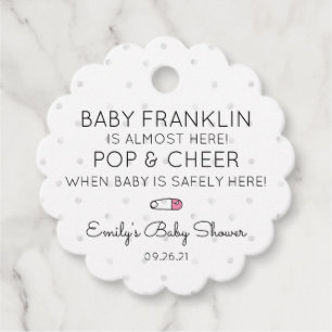 Gray Polka Dot and Pink Girl Baby Shower Champagne Favor Tags