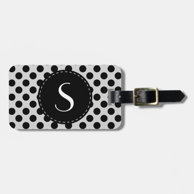 Gray Polka Dot Monogram Personalized Luggage Tag (Front Horizontal)