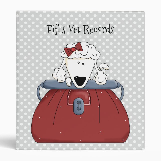Gray Polka Dot Poodle Vet Records Binder (Front)
