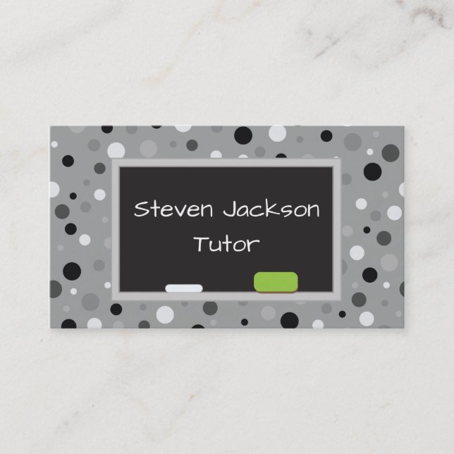 Gray Polka Dot Tutoring Business Card (Front)