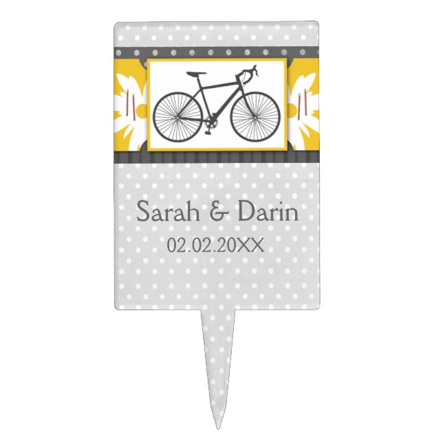 gray polka dots bicycle personalized cake pick (Front)