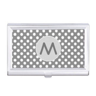 Gray Polka Dots Monogram Business Card Case