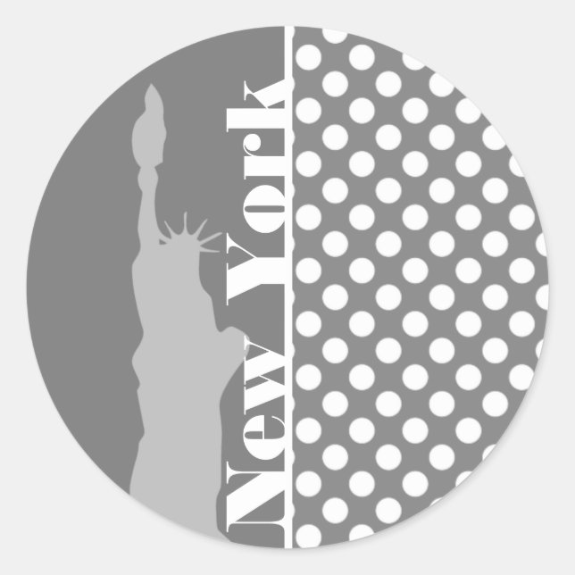 Gray Polka Dots; New York Classic Round Sticker (Front)