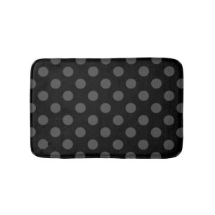 Gray polka dots on black bathroom mat