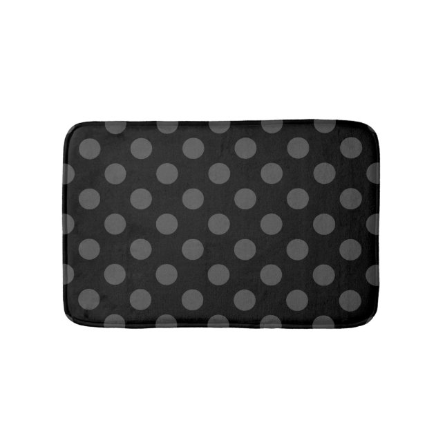 Gray polka dots on black bathroom mat (Front)