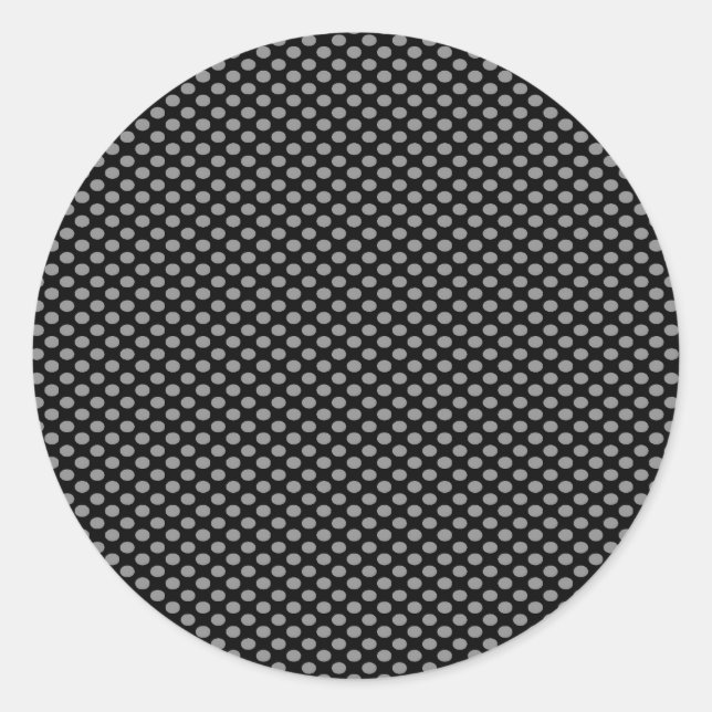Gray Polka Dots on Black Classic Round Sticker (Front)