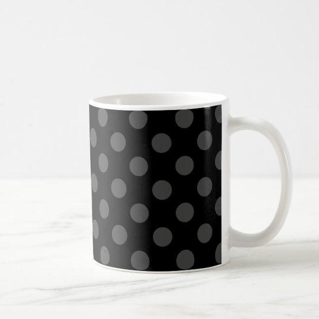 Gray polka dots on black coffee mug (Right)