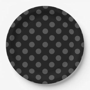 Gray polka dots on black paper plates