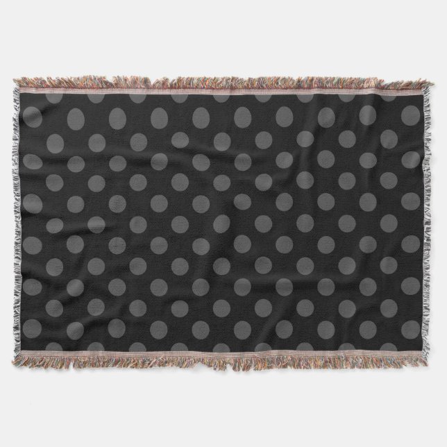 Gray polka dots on black throw blanket (Front)
