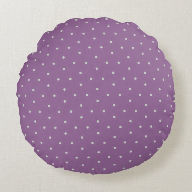 Gray Polka Dots on Purple Background Round Pillow (Front)