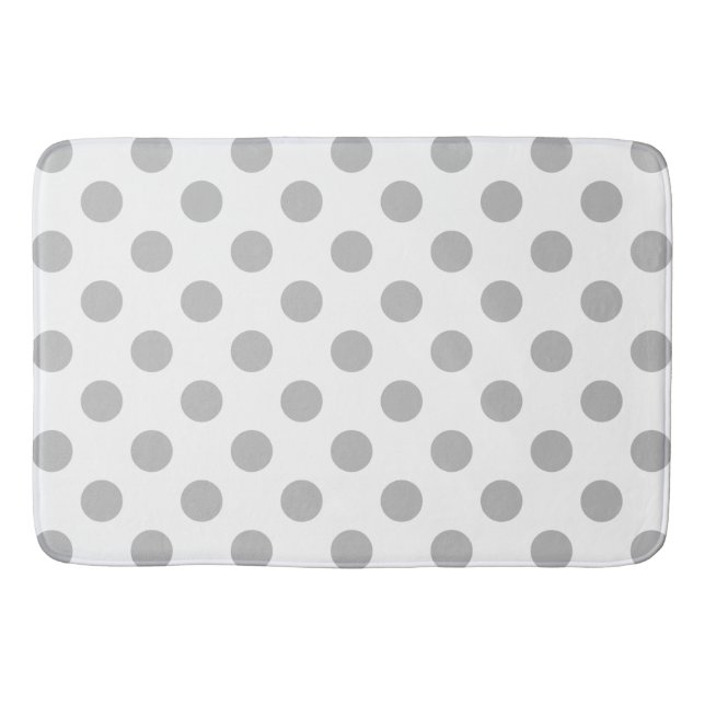 Gray polka dots on white bathroom mat (Front)