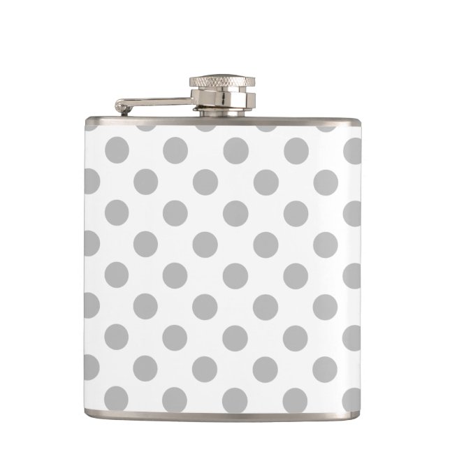 Gray polka dots on white hip flask (Front)