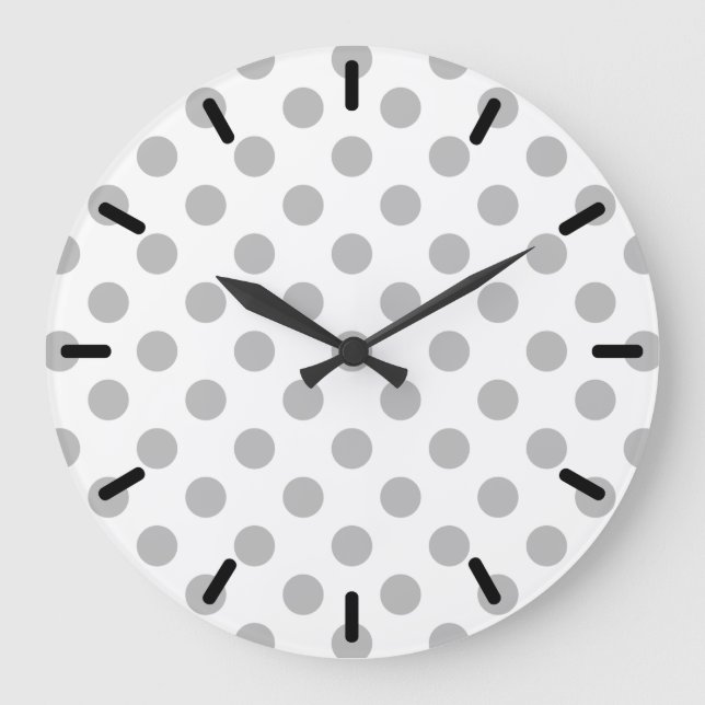 Gray polka dots on white large clock (Front)