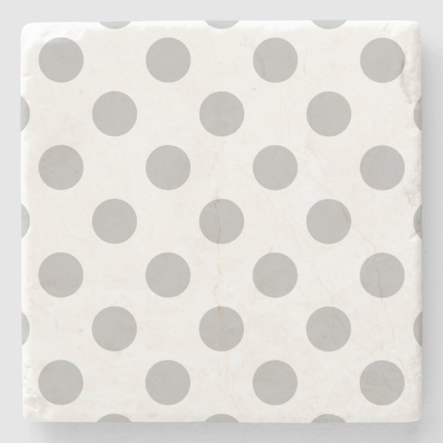 Gray polka dots on white stone coaster (Front)