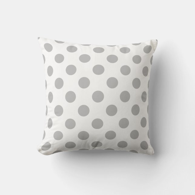 Gray polka dots on white throw pillow (Front)
