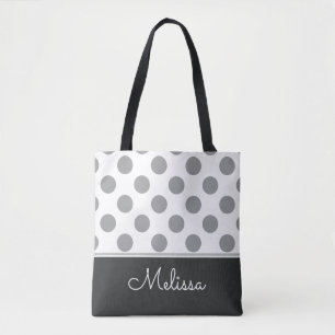 Gray Polka Dots Personalized Tote Bag