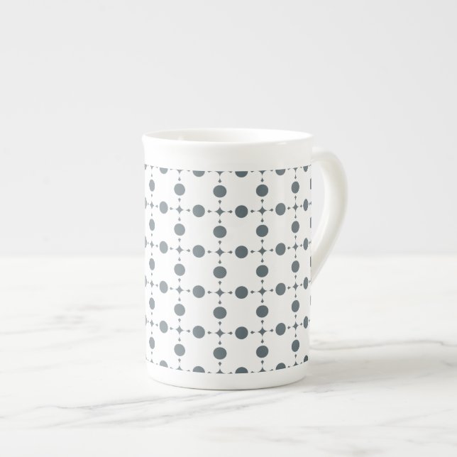 Gray Polka Dots, Polka Dot Pattern, Dots, Dotted Bone China Mug (Front Right)