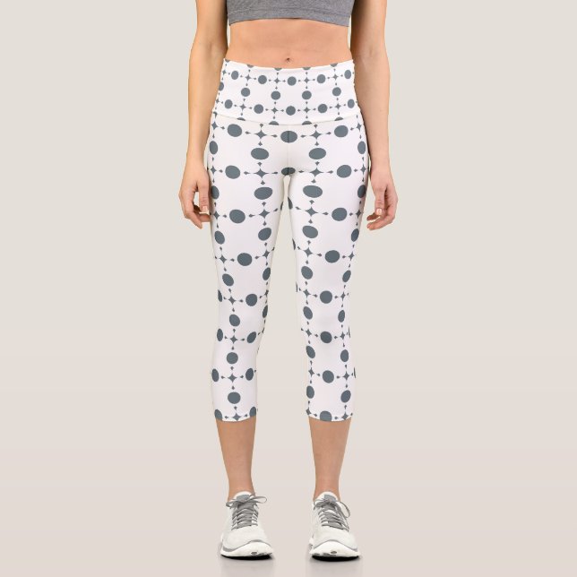 Gray Polka Dots, Polka Dot Pattern, Dots, Dotted Capri Leggings (Front)