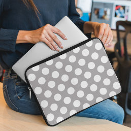 Gray Polka Dots, Polka Dot Pattern, Dots, Dotted Laptop Sleeve