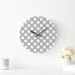 Gray Polka Dots, Polka Dot Pattern, Dots, Dotted Large Clock<br><div class="desc">Cute,  fun and adorable polka dot pattern in gray and white color. Modern and trendy gift,  perfect for the polka dots lover in your life.</div>