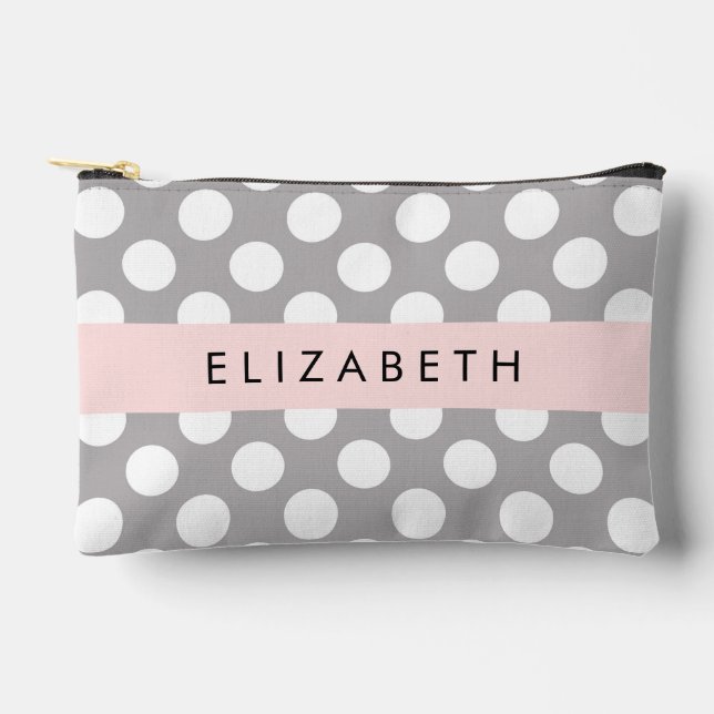 Gray Polka Dots, Polka Dot Pattern, Your Name Accessory Pouch (Front)