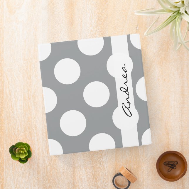 Gray Polka Dots, Polka Dot Pattern, Your Name Binder (In Situ)