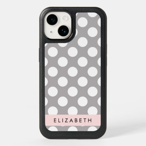 Gray Polka Dots Polka Dot Pattern Your Name OtterBox iPhone 14 Case