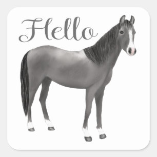Gray Pony Equestrian Thinking of you Hello Horse Square Sticker