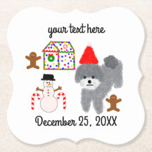 Gray Poodle Christmas #1-2 Paper Coaster 