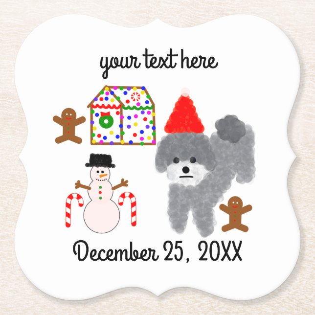 Gray Poodle Christmas #1-2 Paper Coaster  (Front)