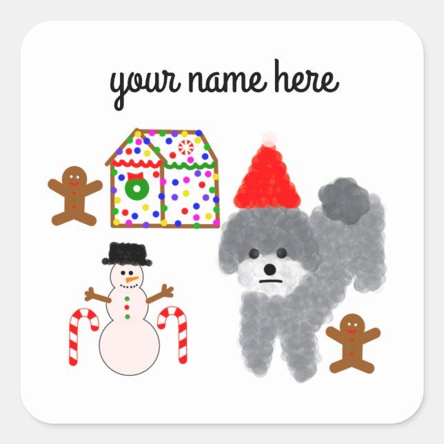 Gray Poodle Christmas #1-4 Stickers (Front)