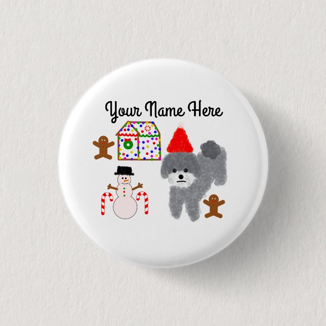 Gray Poodle Christmas #1 Button (Front)