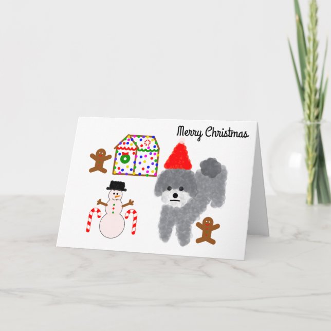 Gray Poodle Christmas #1 Card (Front)