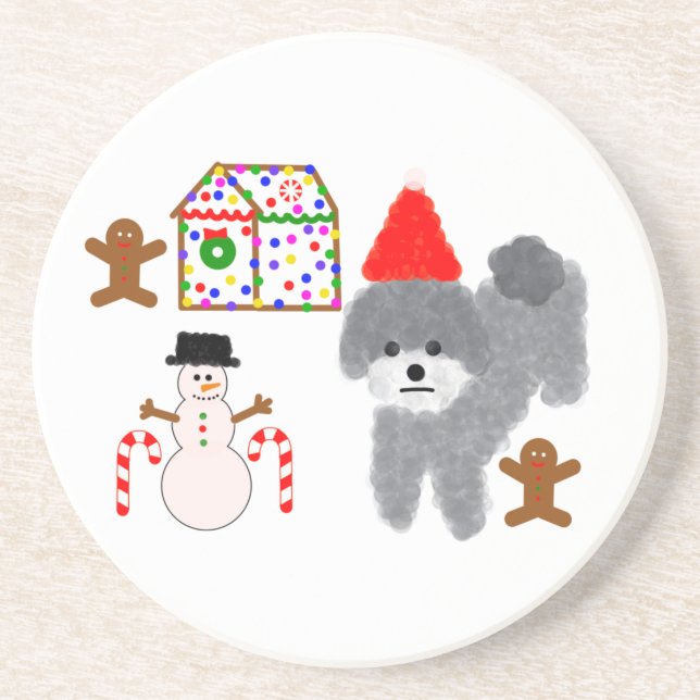 Gray Poodle Christmas #1 Coaster (Front)