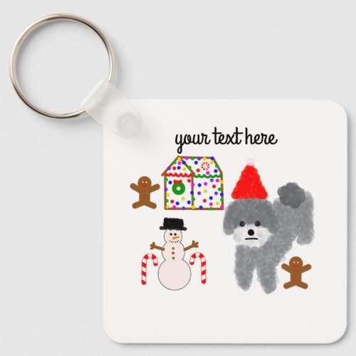 Gray Poodle Christmas 1 Keychain 