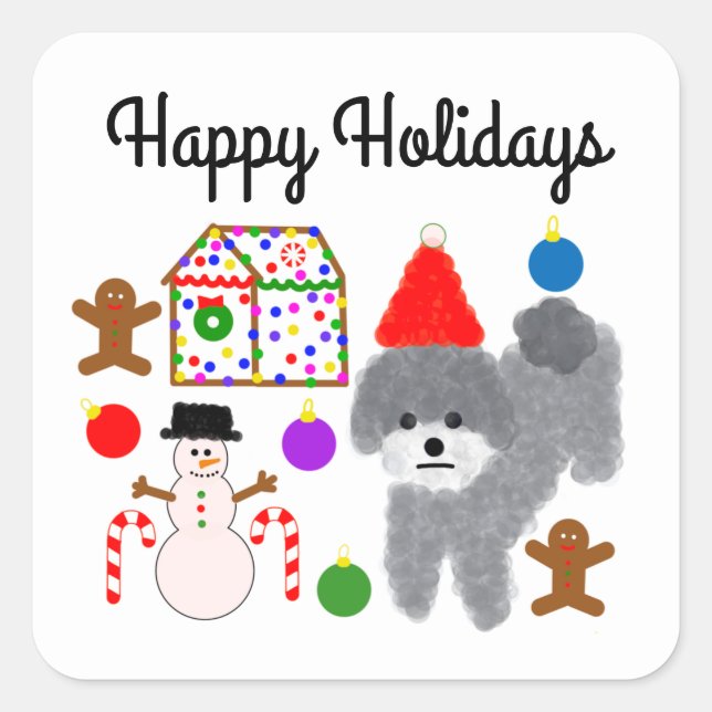 Gray Poodle Christmas #2-2 Stickers (Front)