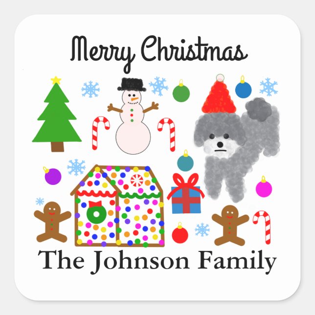 Gray Poodle Christmas #3-2 Stickers (Front)