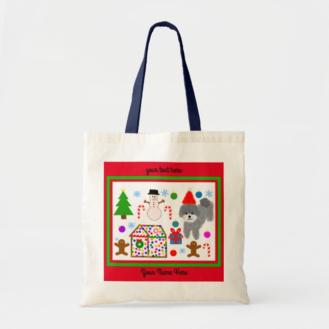 Gray Poodle Christmas #3-2 Tote Bag (Front)