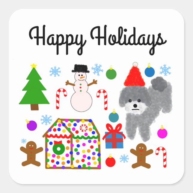 Gray Poodle Christmas #3-3 Stickers (Front)