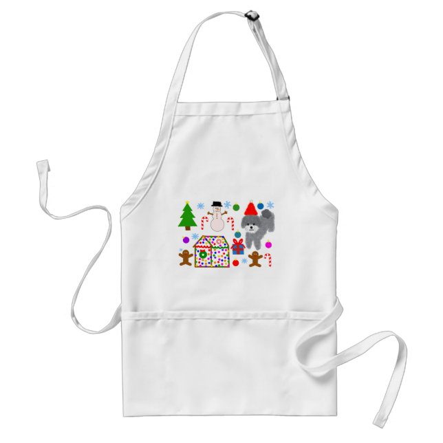 Gray Poodle Christmas #3 Adult Apron (Front)